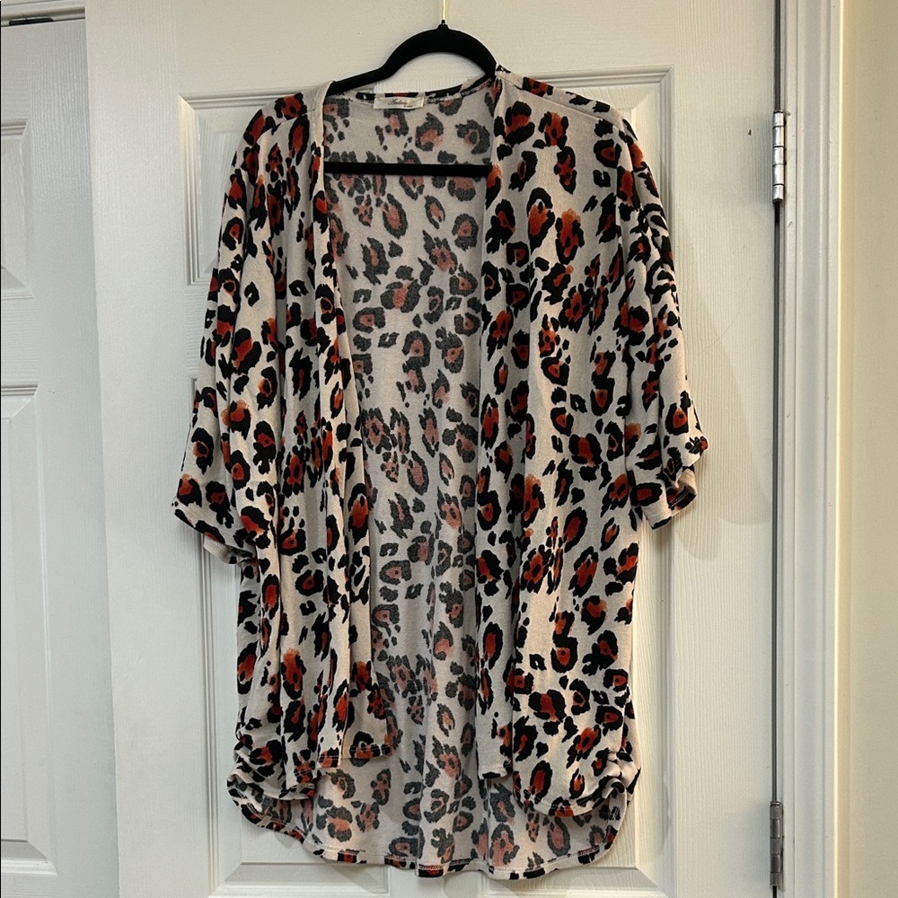 Andree Leopard Print Open Front Sweater